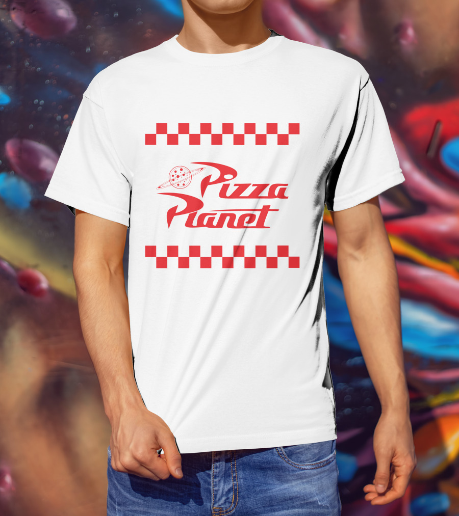 Toy Story Pizza Planet Logo With Red Checkered Border T-Shirt