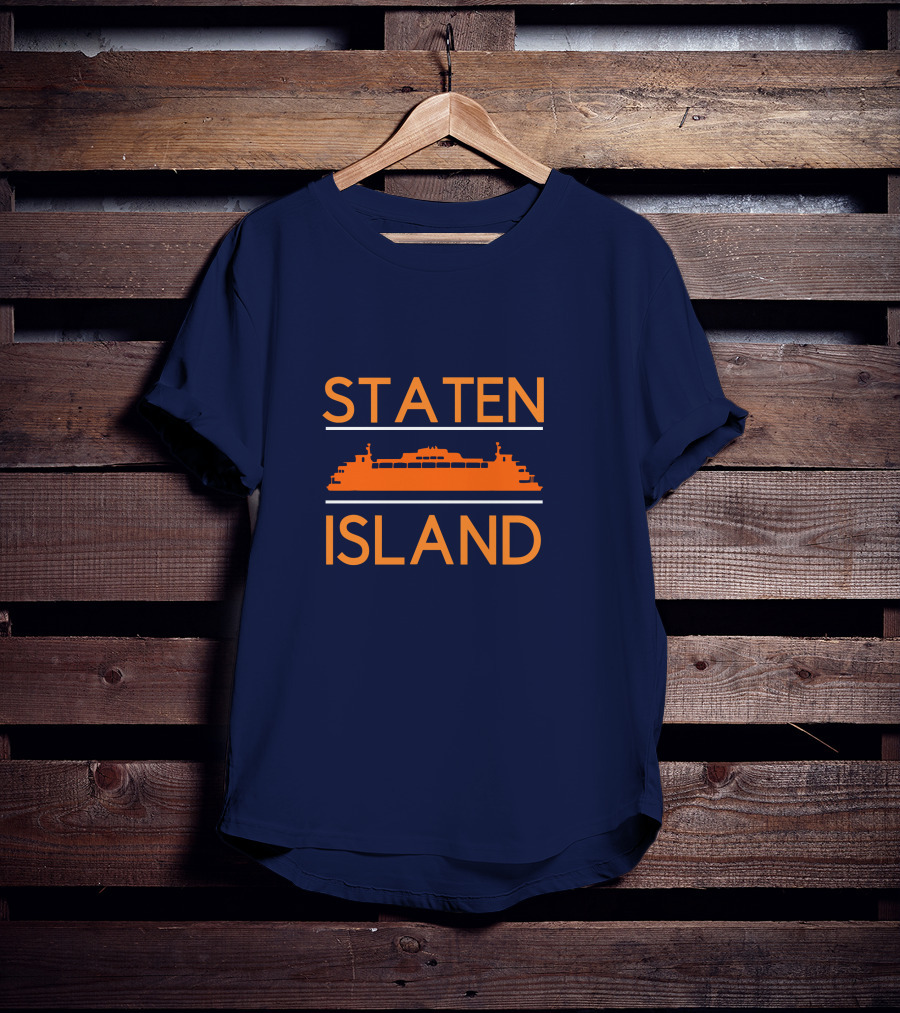 Staten Island Ferry Orange Silhouette Navy Background T-Shirt