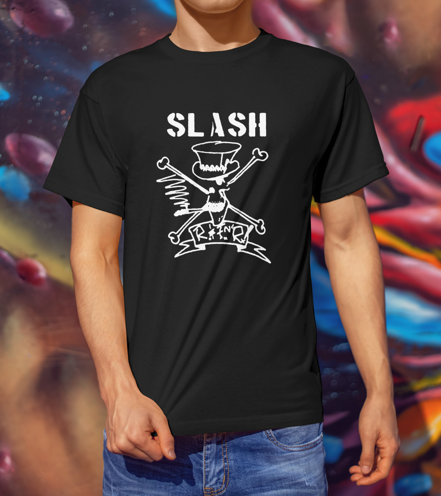 Slash Crossbones R N' R Skull Top Hat T-Shirt