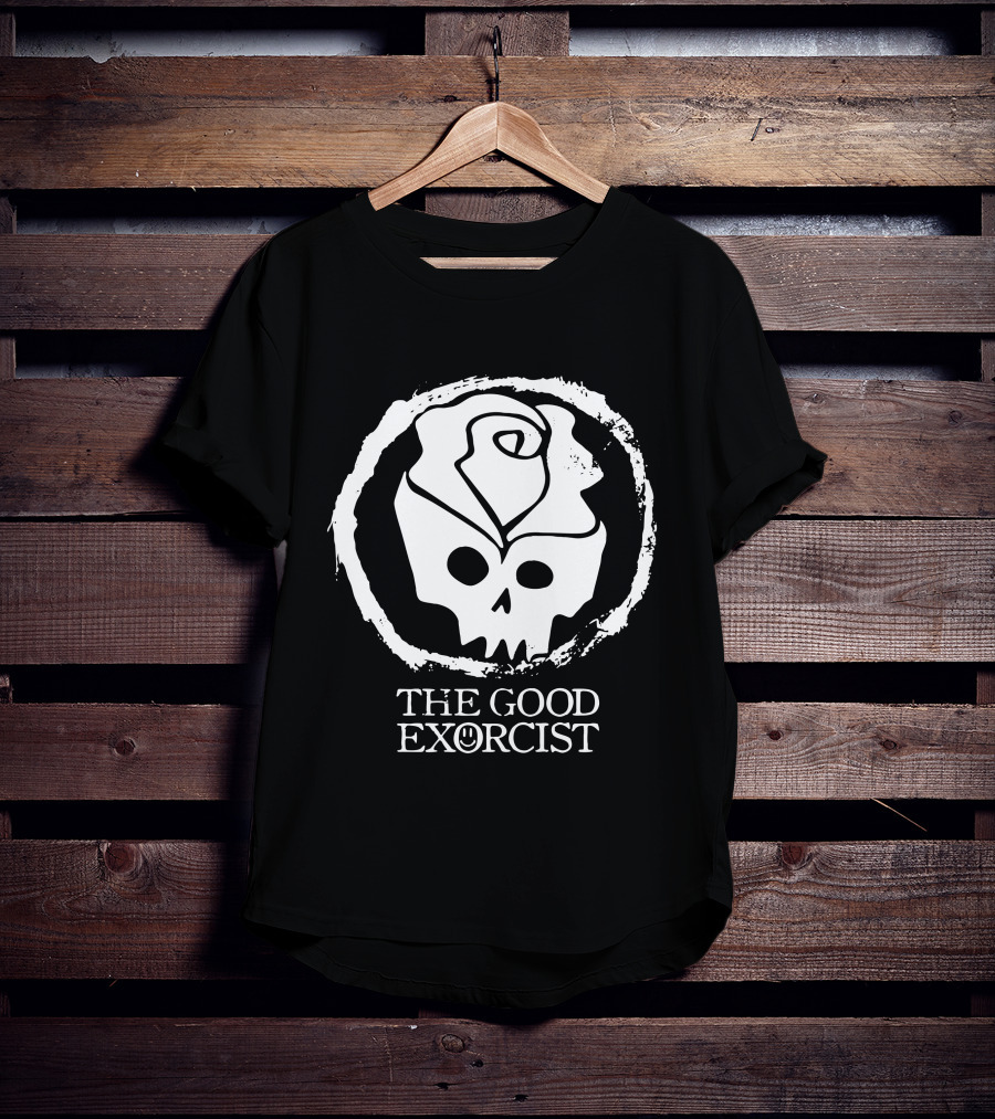 RoseSkull The Good Exorcist Skull With Rose And Smile Emblem T-Shirt