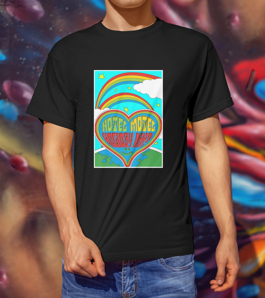 Sarahbaska Hotel Motel Holiday 1973 Rainbow Earth Heart T-Shirt