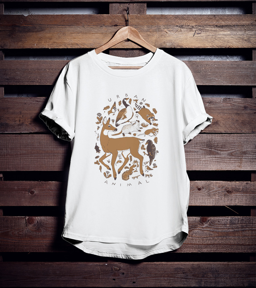 Urban Animal Wildlife Illustration Deer Goose Racoon Rabbit Fox Bird T-Shirt