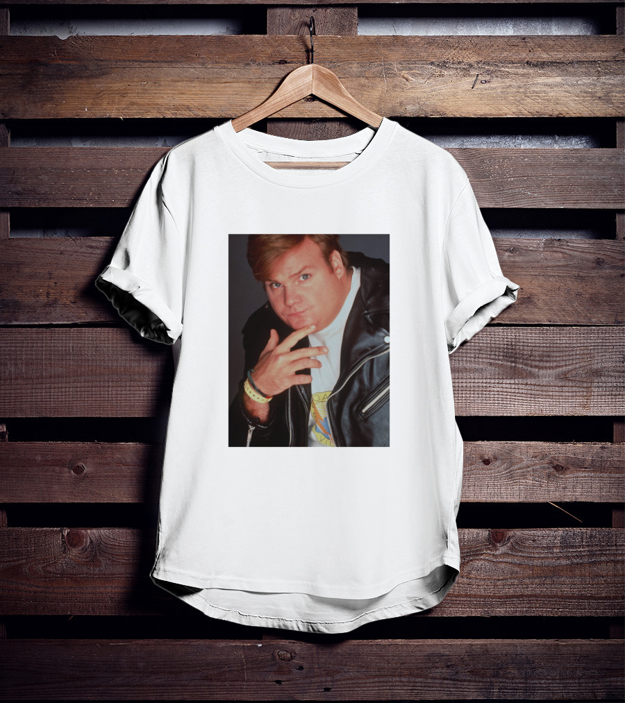 Kid Cudi SNL Chris Farley Photo Leather Jacket Pose T-Shirt