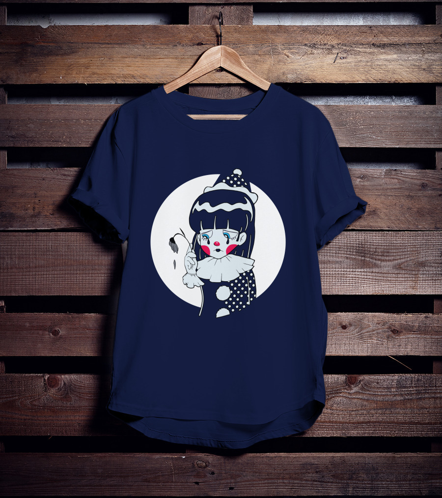 Circusteeth Shop Sad Clown Tearful Pierrot Holding Wilted Flower T-Shirt