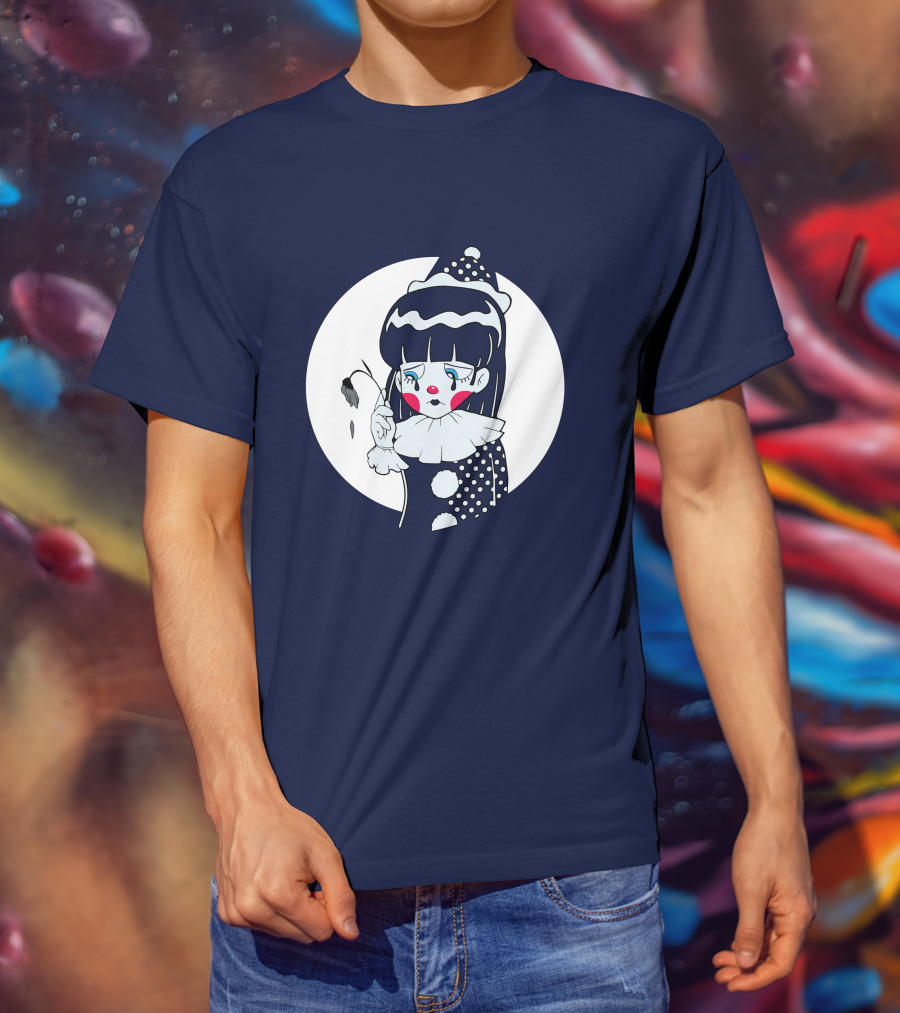 Circusteeth Shop Sad Clown Tearful Pierrot Holding Wilted Flower T-Shirt