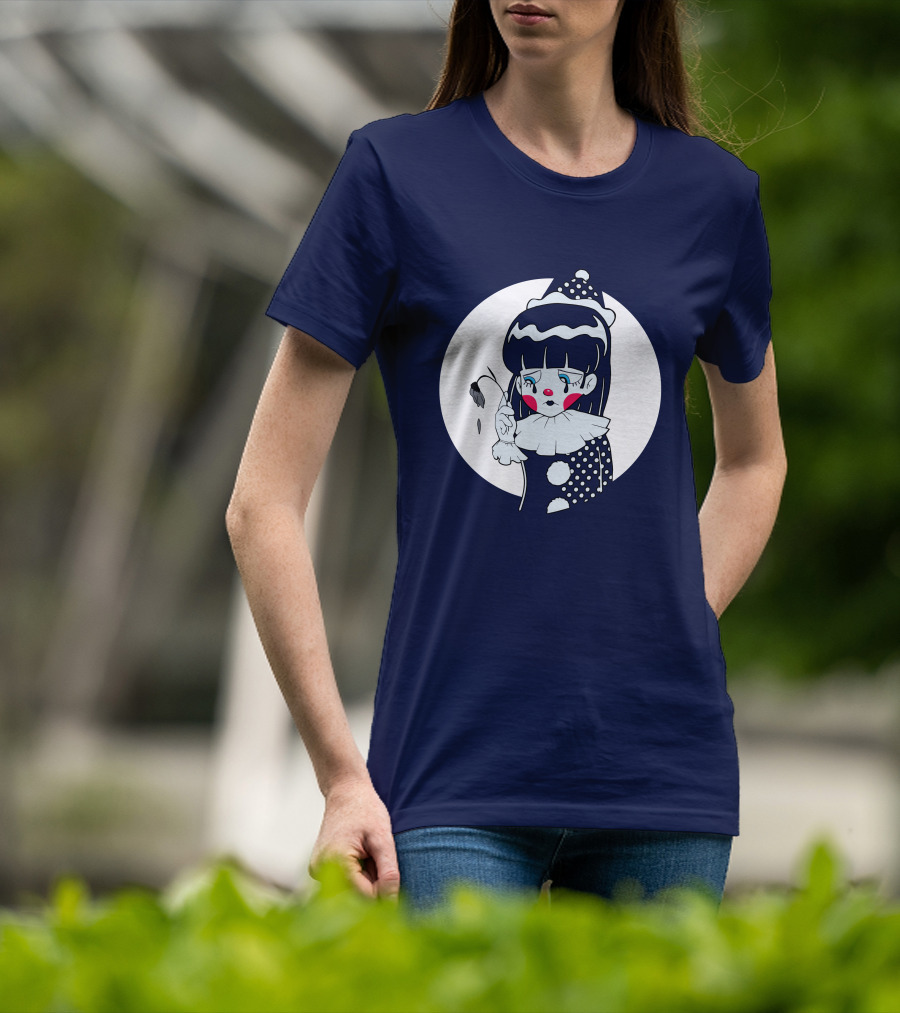 Circusteeth Shop Sad Clown Tearful Pierrot Holding Wilted Flower T-Shirt