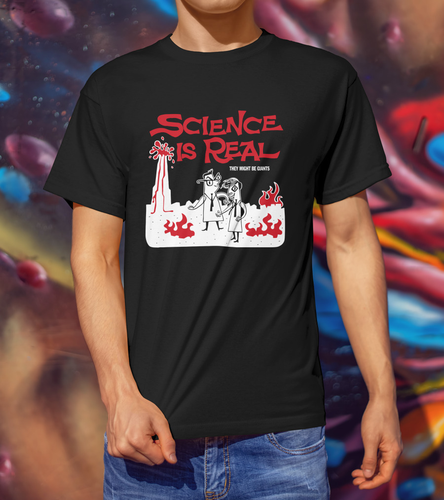 Science Is Real They Might Be Giants Volcanic Cartoon Scene T-Shirt