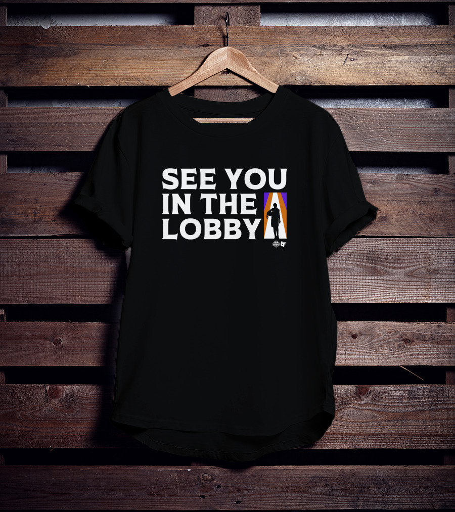 See You In The Lobby Basketball Silhouette Purple Orange Stripe T-Shirt