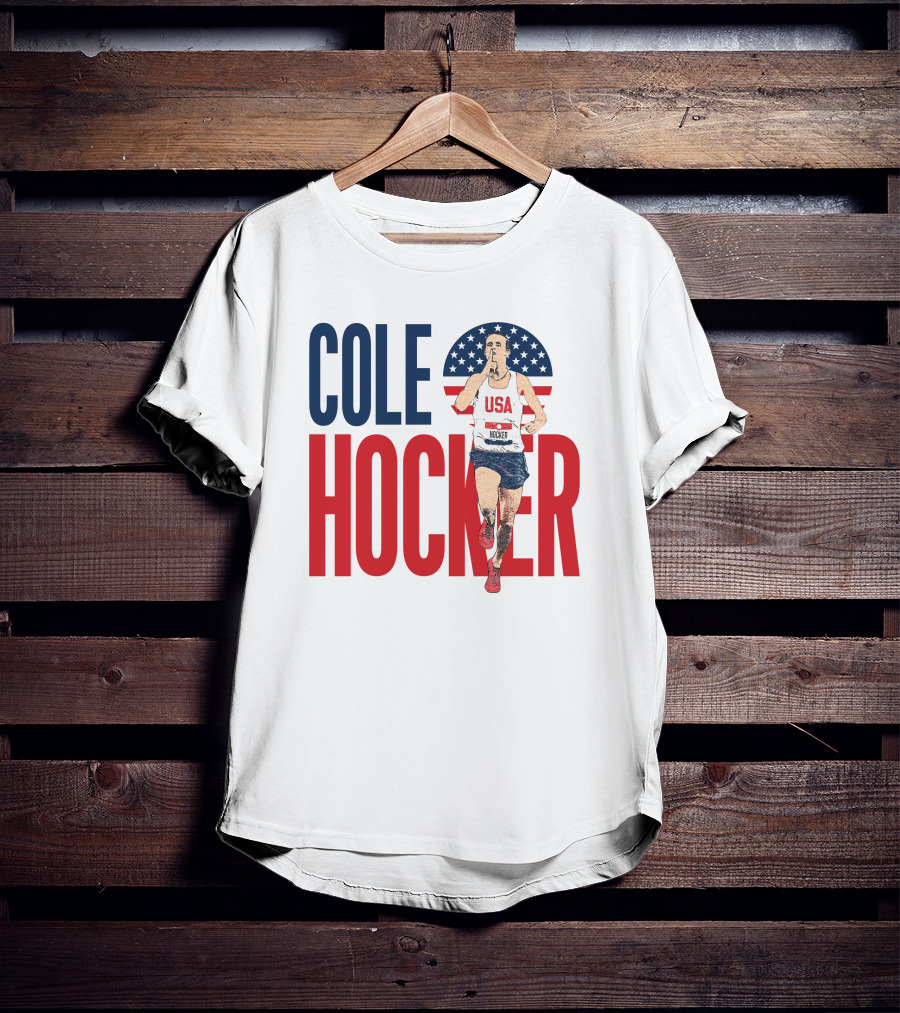 COLE HOCKER USA Running Star With American Flag Background T-Shirt