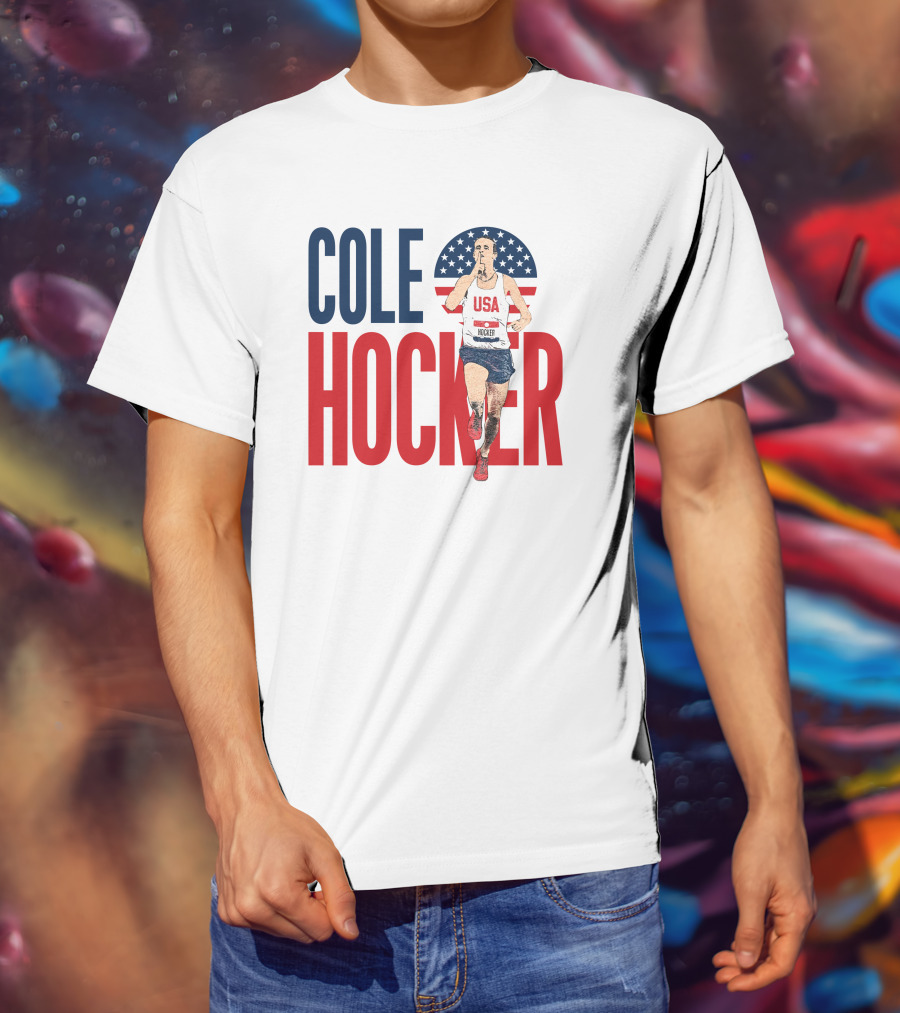 COLE HOCKER USA Running Star With American Flag Background T-Shirt
