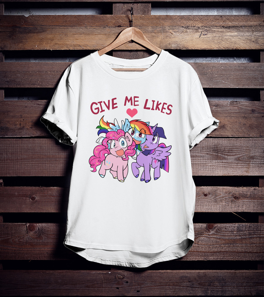Give Me Likes Heart With Colorful Cartoon Ponies T-Shirt