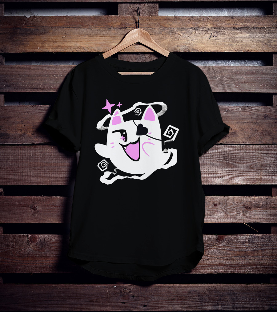 Sharkrobot Merch Goro Is Here Ghost Cat With Heart Eye And Spiral Stars T-Shirt