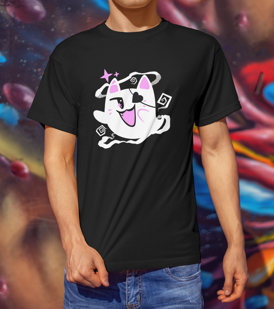 Sharkrobot Merch Goro Is Here Ghost Cat With Heart Eye And Spiral Stars T-Shirt