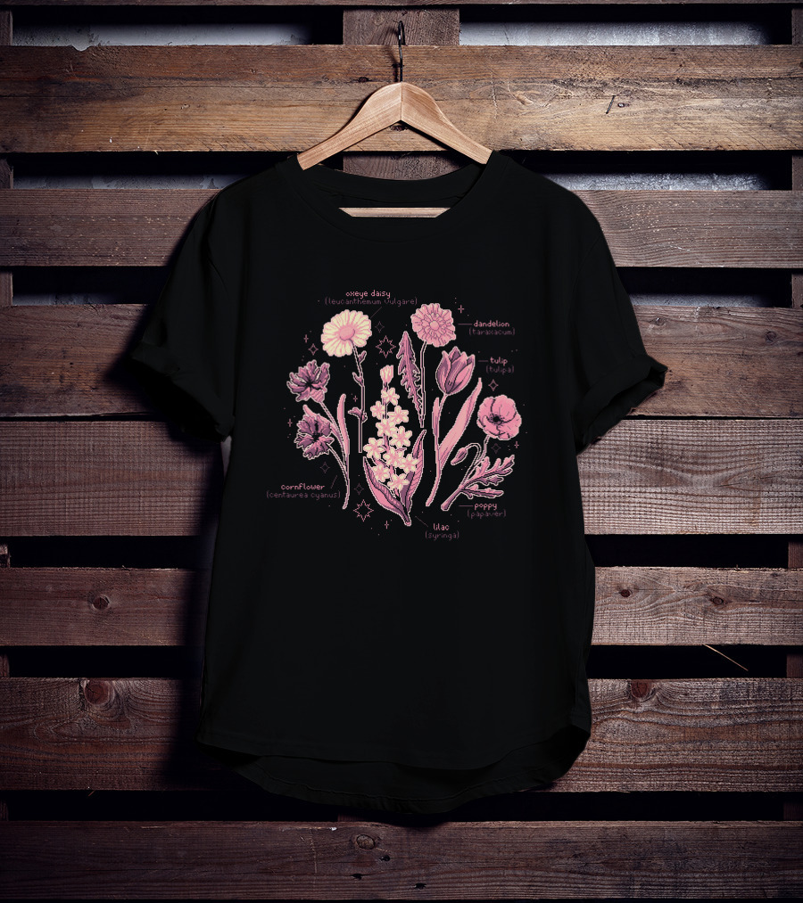 Snifferish Merch Botany Oxeye Daisy Dandelion Tulip Cornflower Poppy Lilac T-Shirt