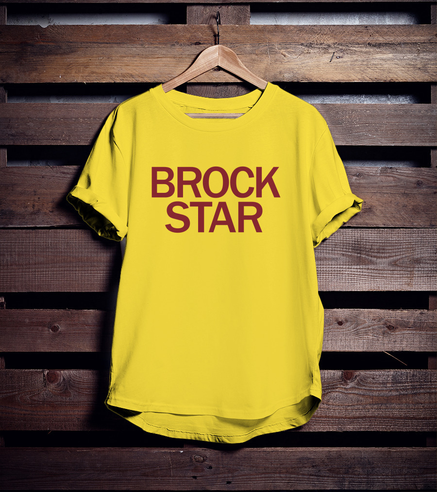 Raygun Merch Brock Star Gold Bold Text On Yellow T-Shirt