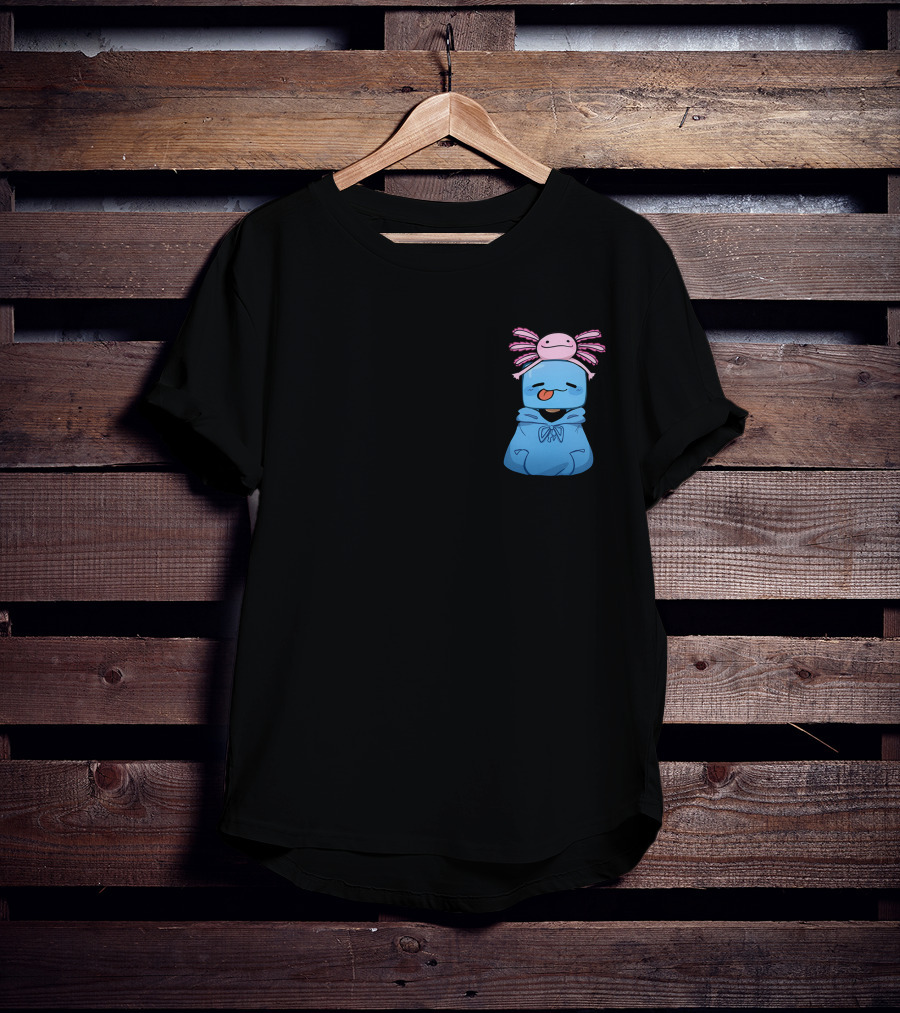 Skeppy Merch Skeppy Axolotl Cute Blue Hoodie With Pink Axolotl On Head T-Shirt
