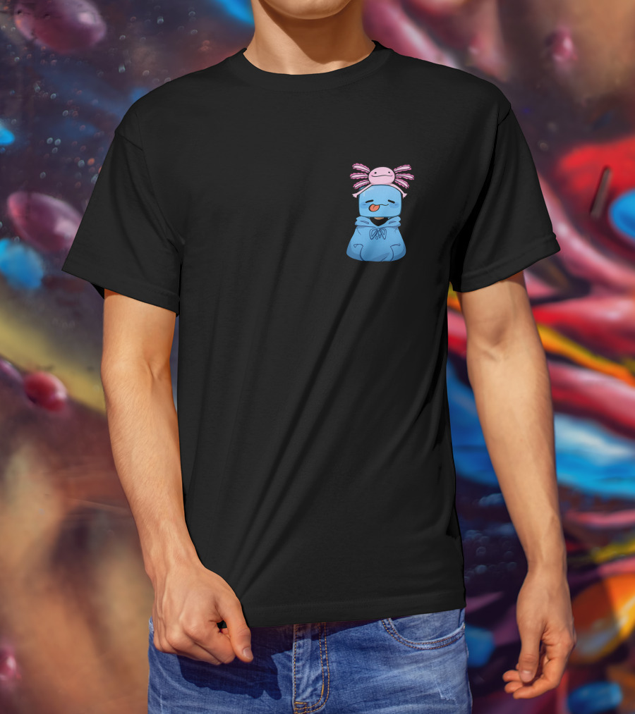 Skeppy Merch Skeppy Axolotl Cute Blue Hoodie With Pink Axolotl On Head T-Shirt