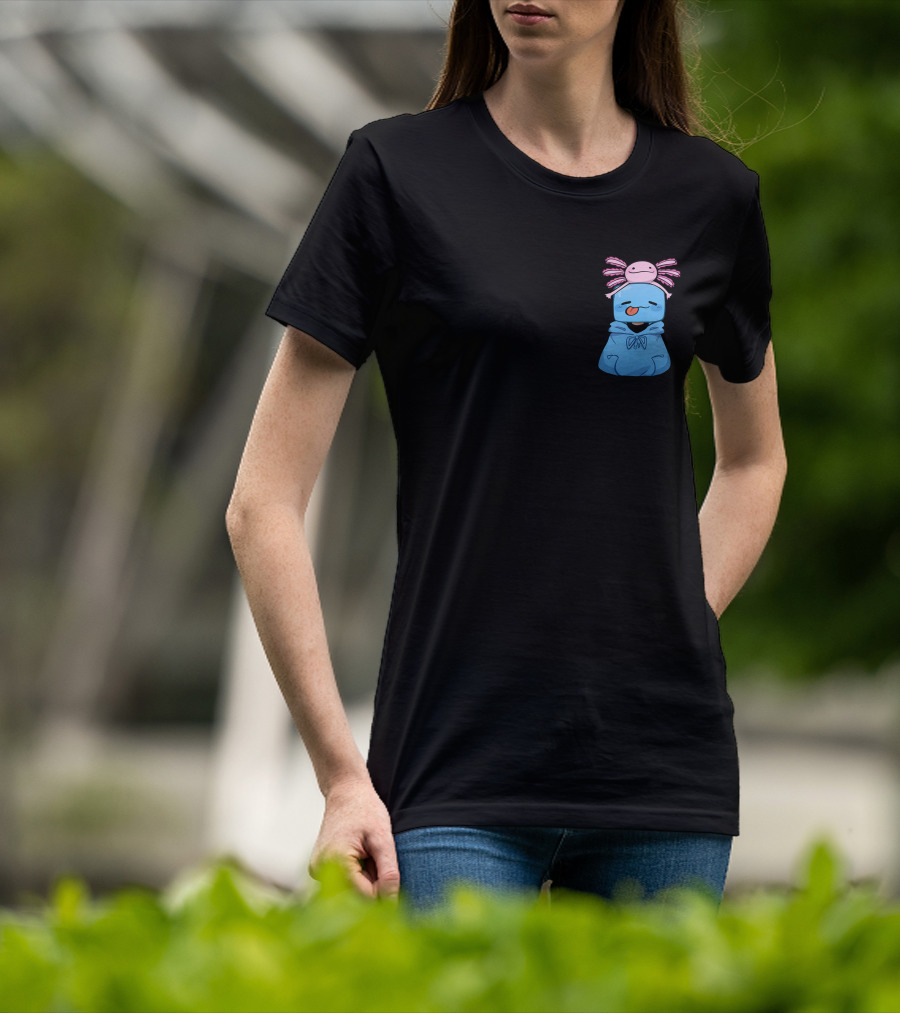 Skeppy Merch Skeppy Axolotl Cute Blue Hoodie With Pink Axolotl On Head T-Shirt