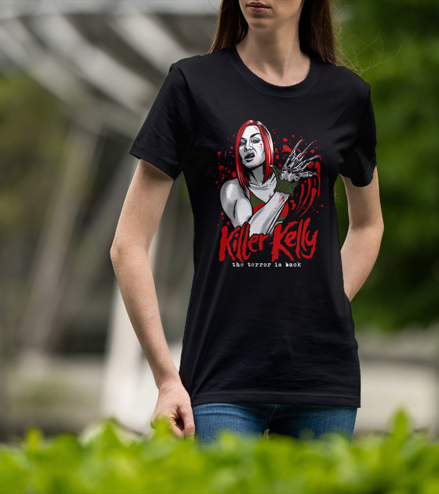 Killer Kelly The Terror Is Back Freddy Krueger Inspired Character Blood Splatter T-Shirt