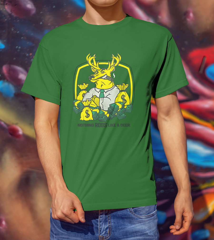 Jonah Furman Smoking Cartoon Business Deer Holding Cash Nothing Robs Like A Deer T-Shirt