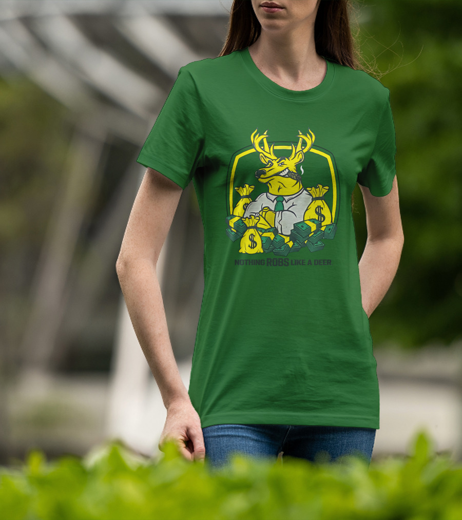 Jonah Furman Smoking Cartoon Business Deer Holding Cash Nothing Robs Like A Deer T-Shirt