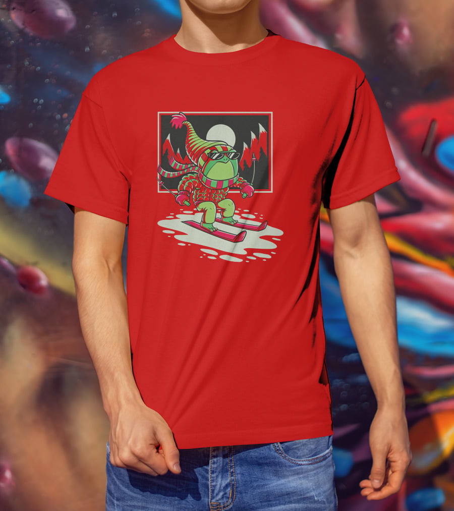 Boomerna Skifrog Merch Frog Skiing Snowy Mountains T-Shirt