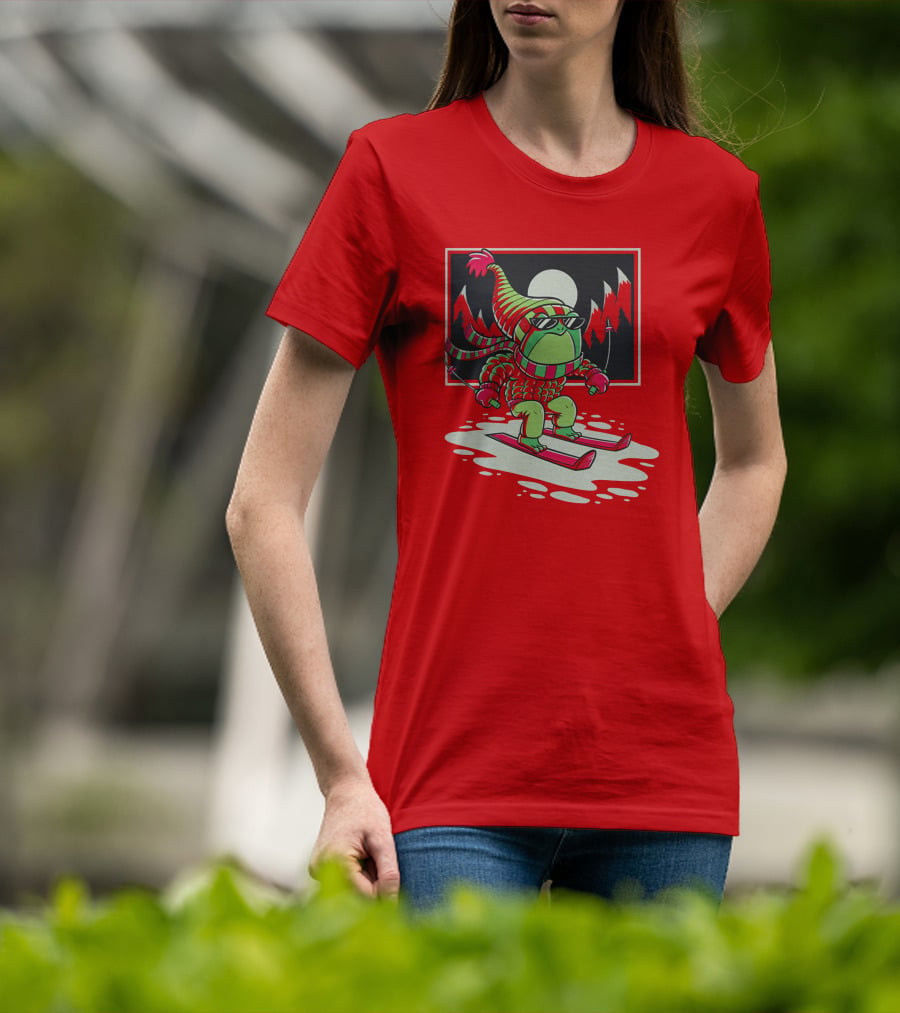 Boomerna Skifrog Merch Frog Skiing Snowy Mountains T-Shirt