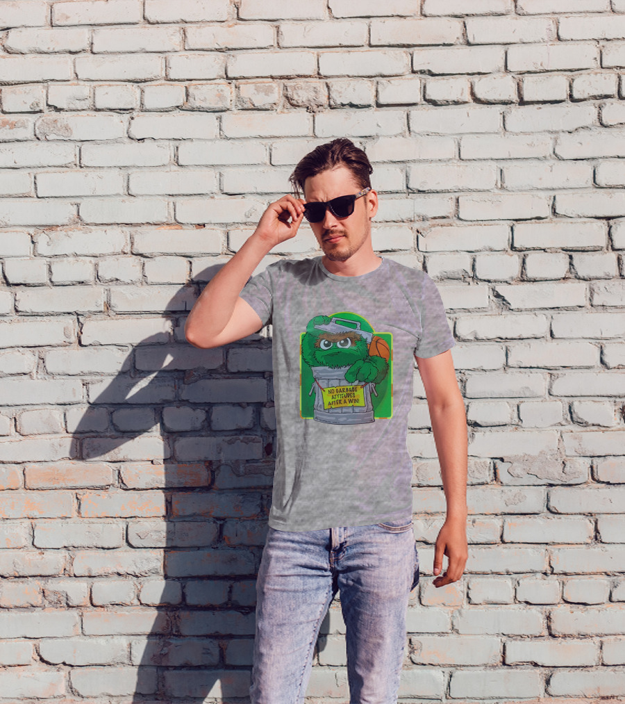 No Garbage Attitudes After A Win Furry Green Creature In Trash Can Holding A Basketball T-Shirt