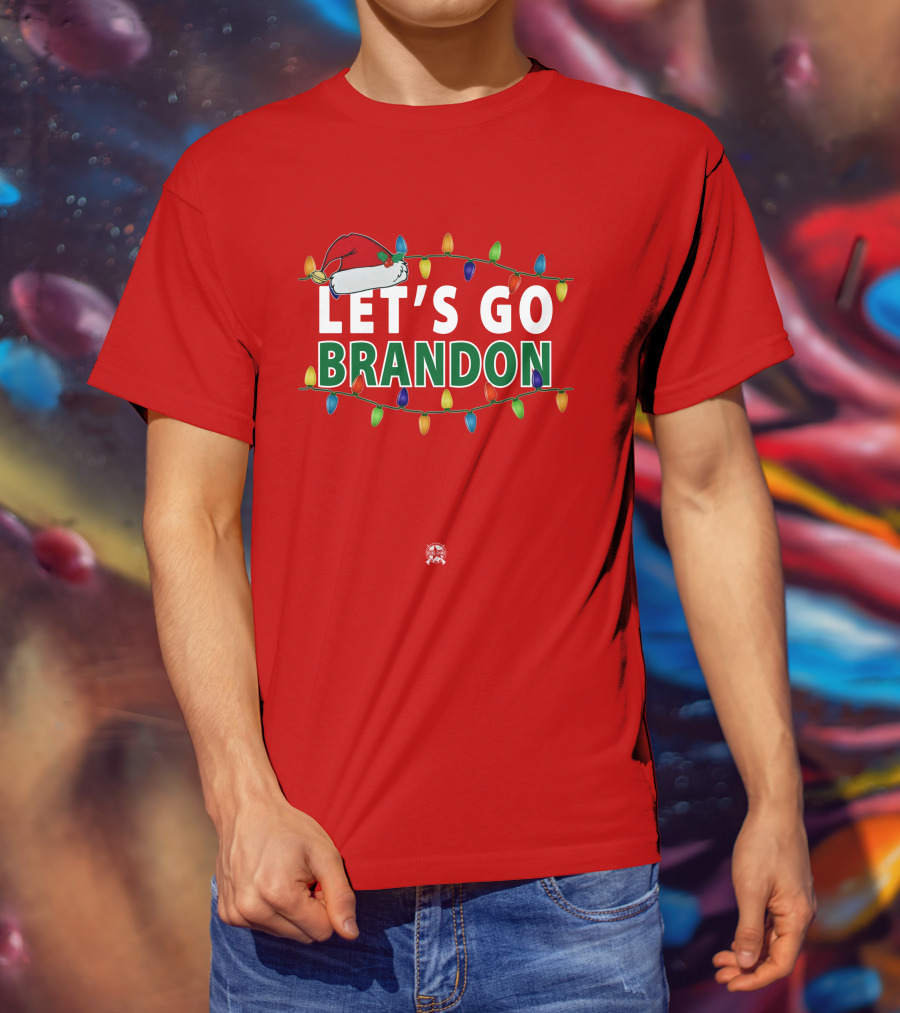Let's Go Brandon Christmas Lights With Santa Hat T-Shirt