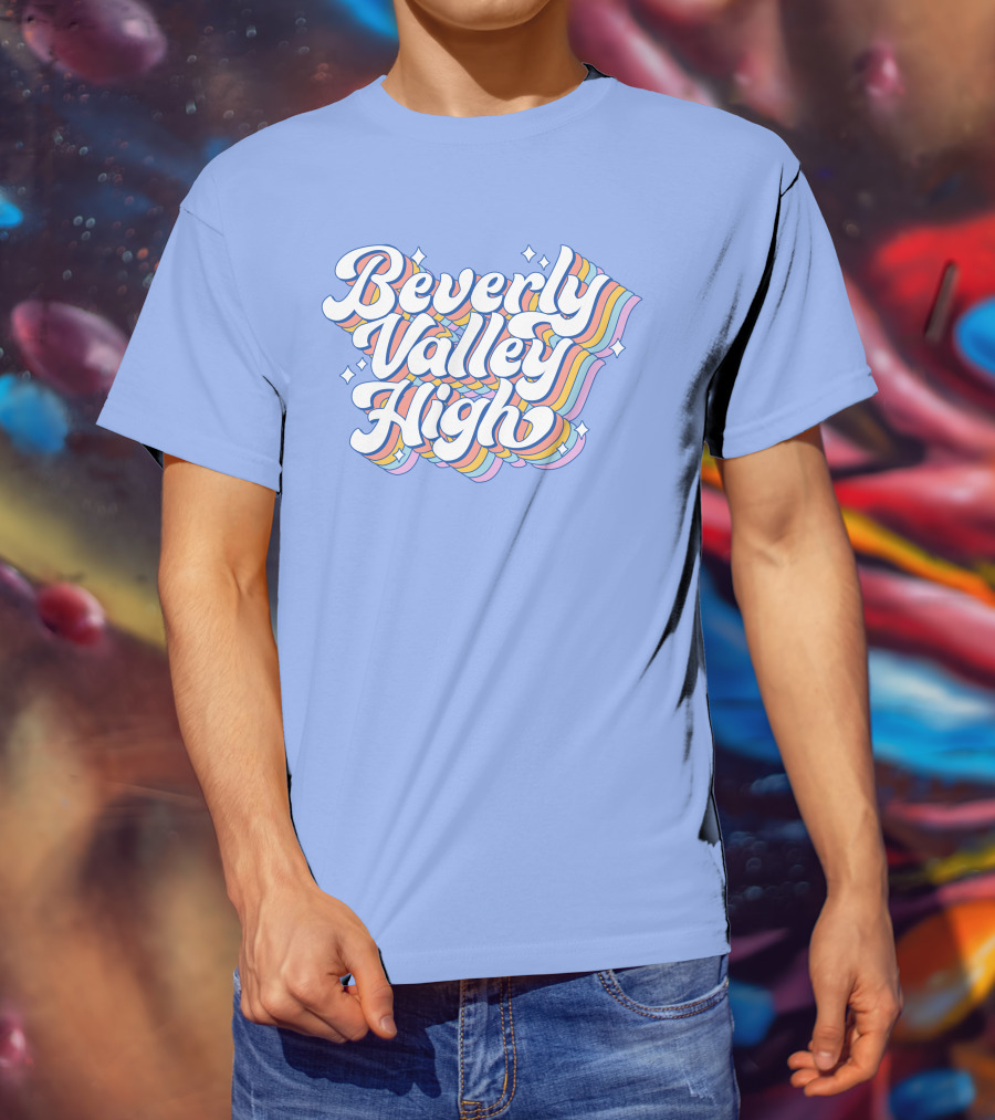 Bvh Merch Beverly Valley High Rainbow Text With Colorful Swirls T-Shirt