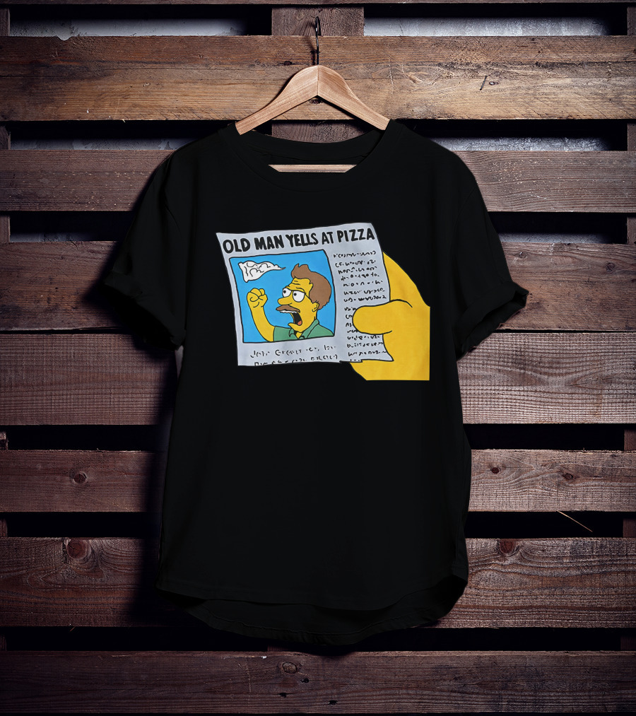 Old Man Yells At Pizza Newspaper Cartoon Parody Pizzamas Merch T-Shirt