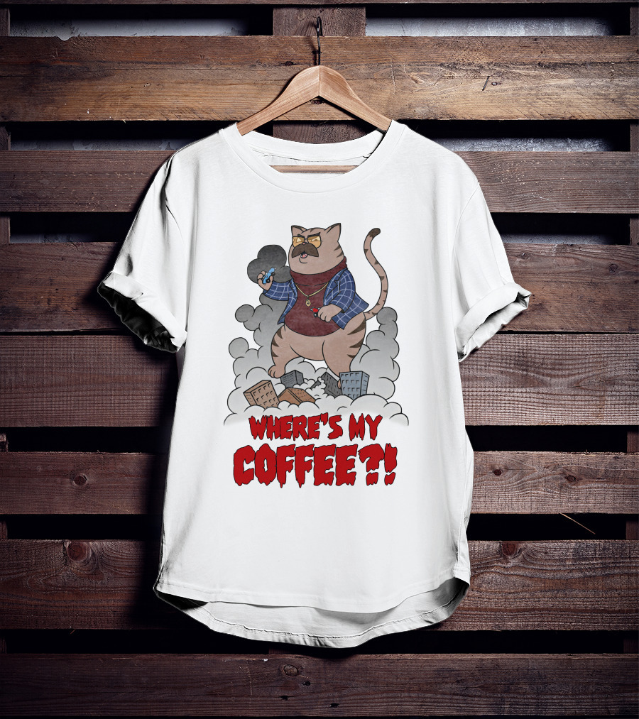 Catzilla Where's My Coffee Bowtie Flannel Smoking Pipe T-Shirt