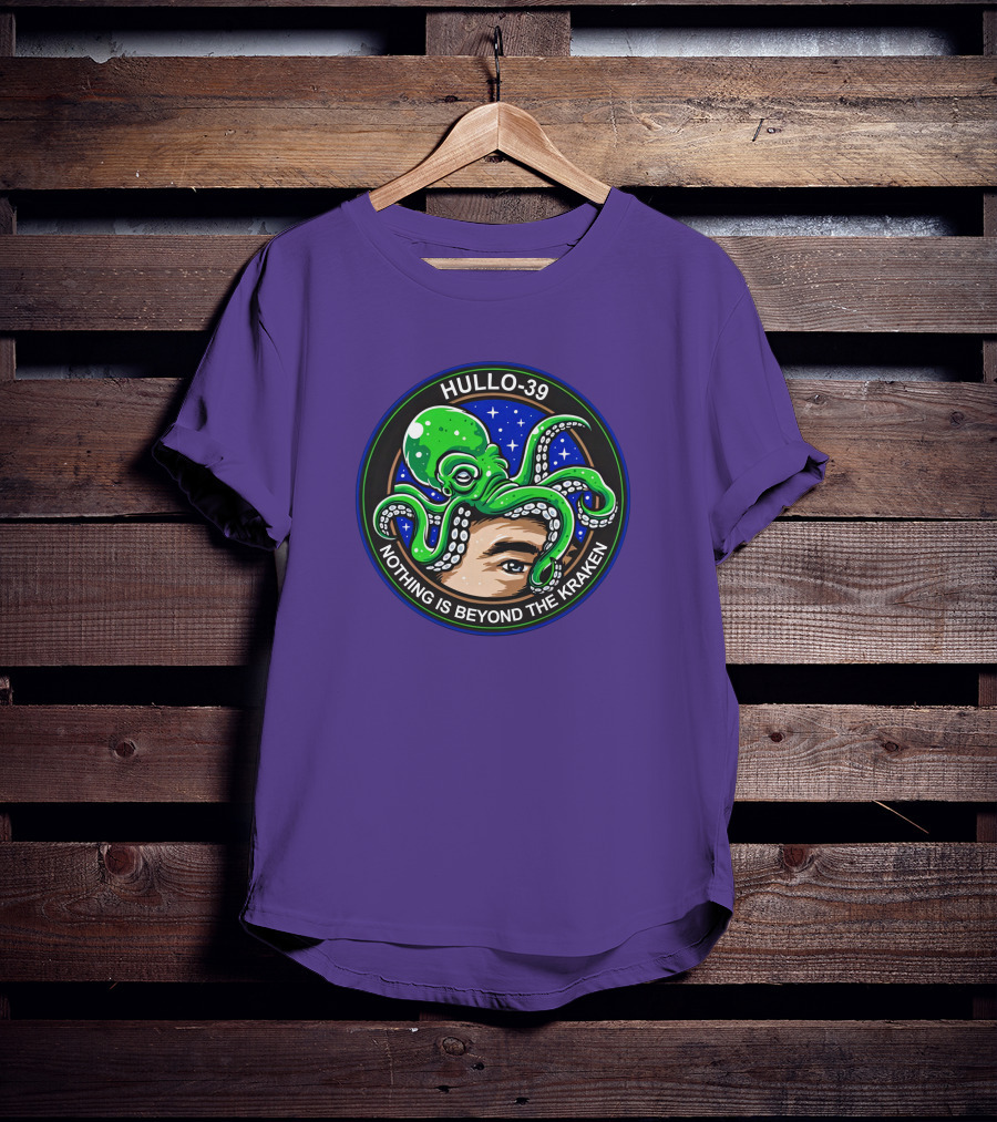 Hullo-39 Nothing Is Beyond The Kraken Green Octopus Starry Sky Badge T-Shirt