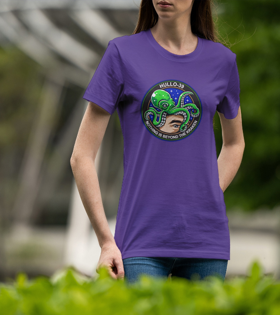 Hullo-39 Nothing Is Beyond The Kraken Green Octopus Starry Sky Badge T-Shirt