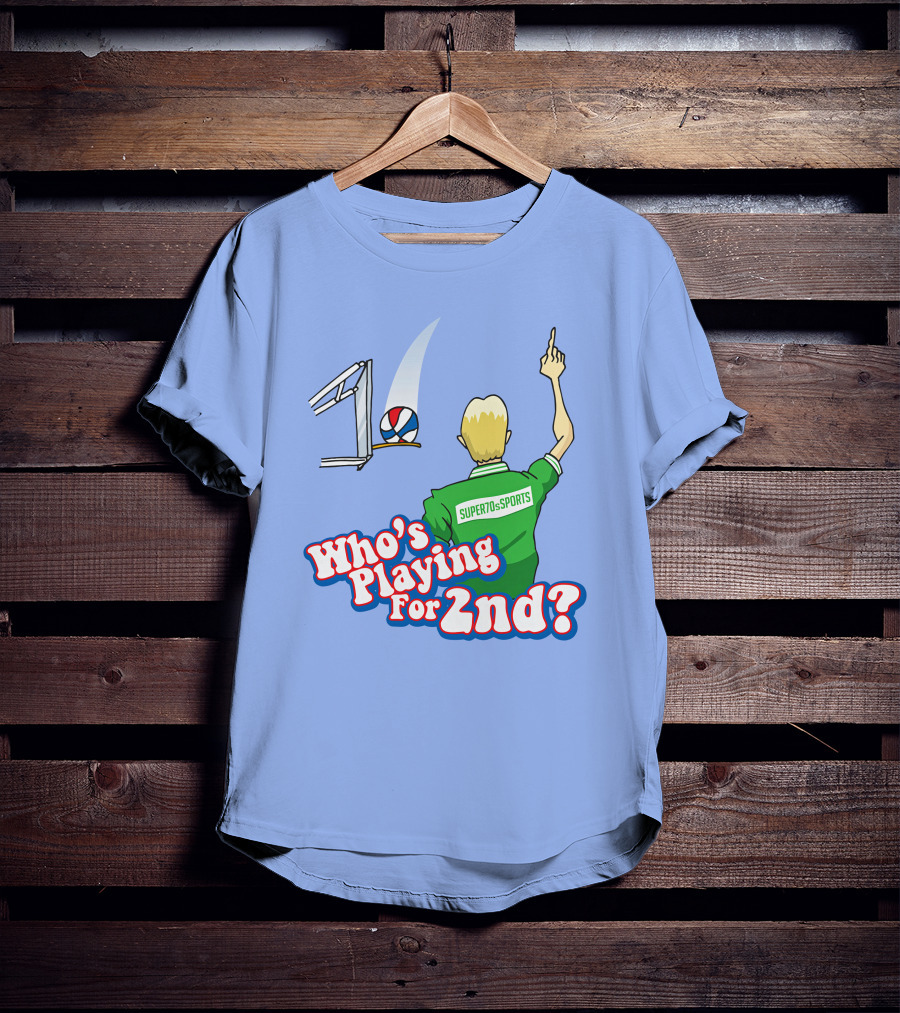Super70s Sports Who's Playing For 2nd Volleyball Player Gesture T-Shirt