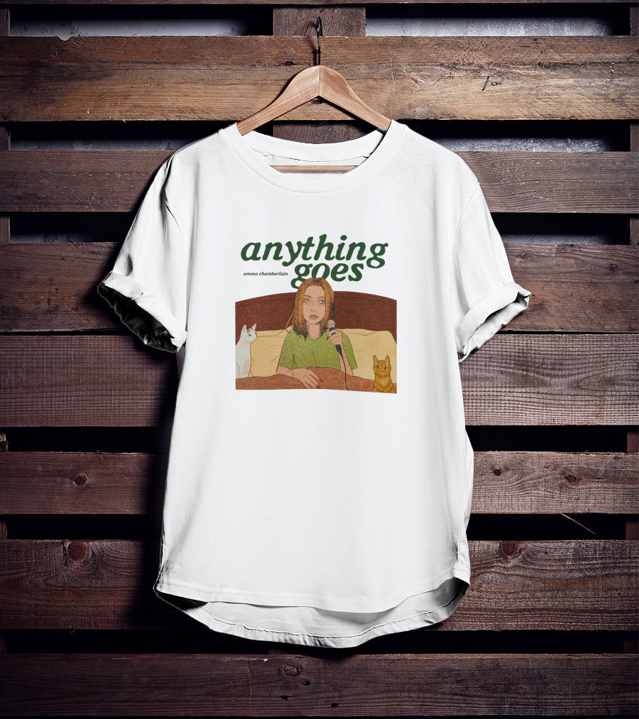 Anything Goes Emma Chamberlain Merch With Cats And Microphone T-Shirt