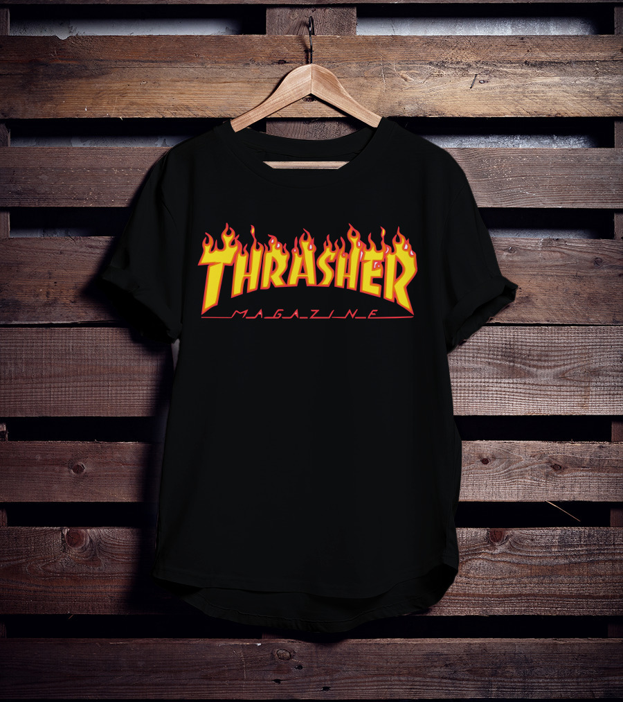 Men Thrasher Flame Magazine Classic Yellow T-Shirt