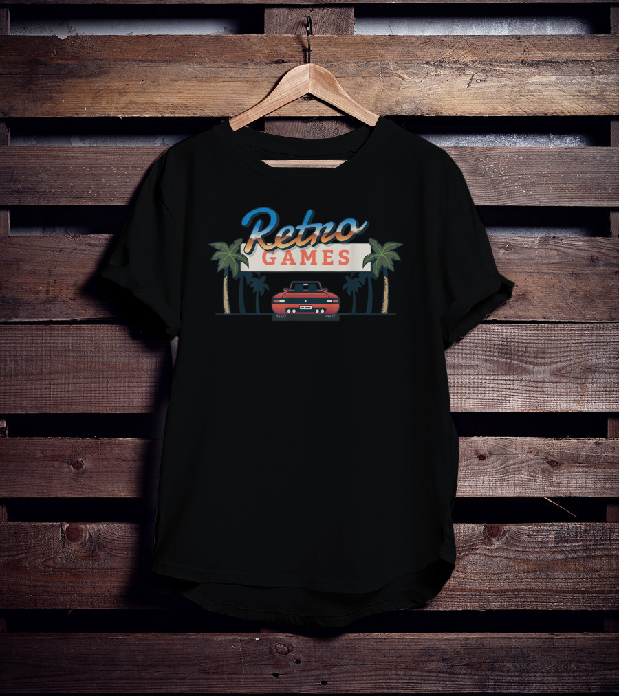 Retro Games Car With Palm Trees T-Shirt