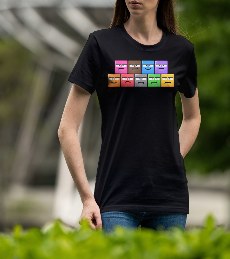 Cliffside Chaos Emoji Blocks Faces T-Shirt