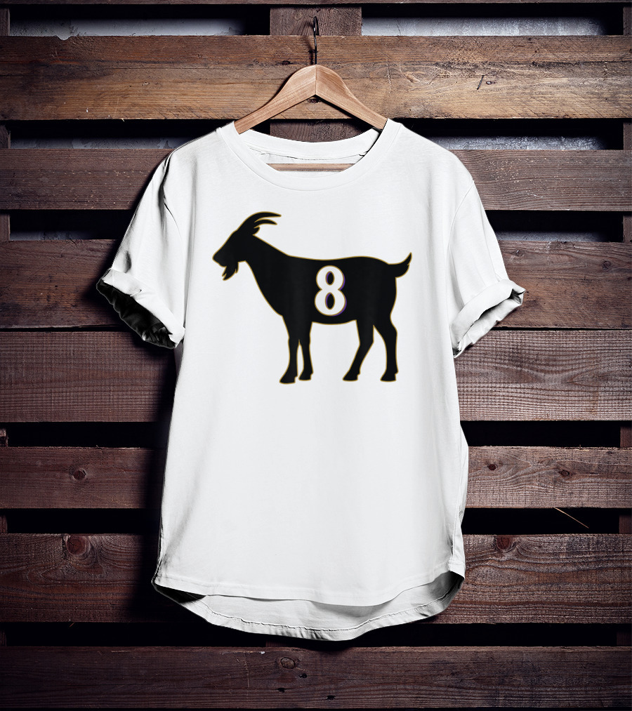 GOAT 8 Baltimore Football Maryland Raven Nation Black Goat Silhouette With Number 8 T-Shirt