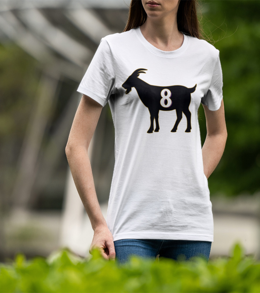 GOAT 8 Baltimore Football Maryland Raven Nation Black Goat Silhouette With Number 8 T-Shirt