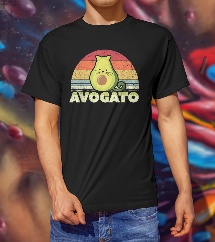 Avogato Retro Cat Avocado Vintage Sunset T-Shirt