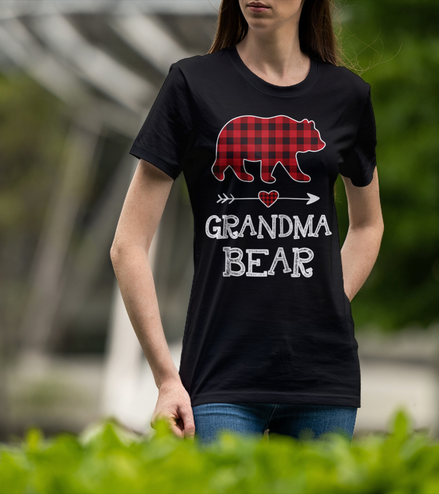 Grandma Bear Christmas Buffalo Plaid Raglan Baseball T-Shirt