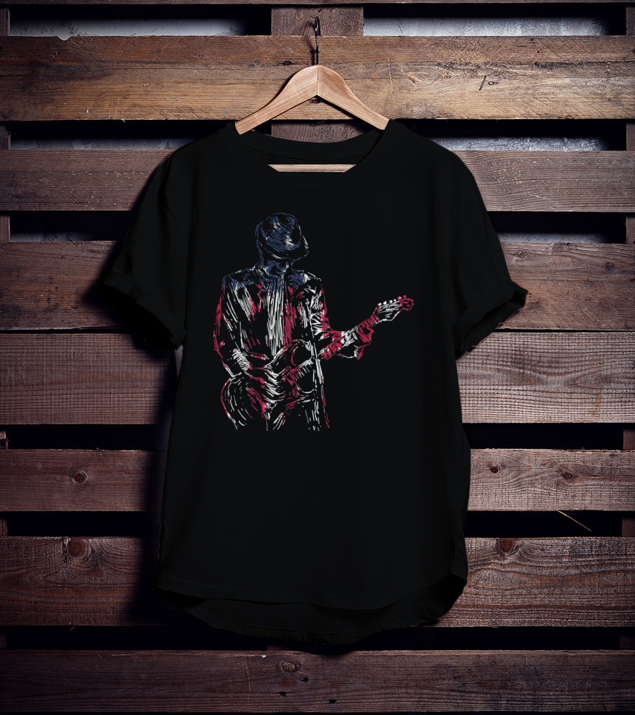 Blues Guitarist In American Flag Colors For Music Lovers T-Shirt