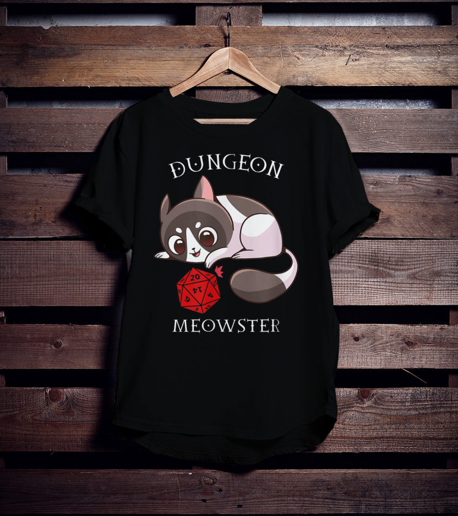 Dungeon Meowster Cat With D20 Nerd RPG Table Top Gamer T-Shirt