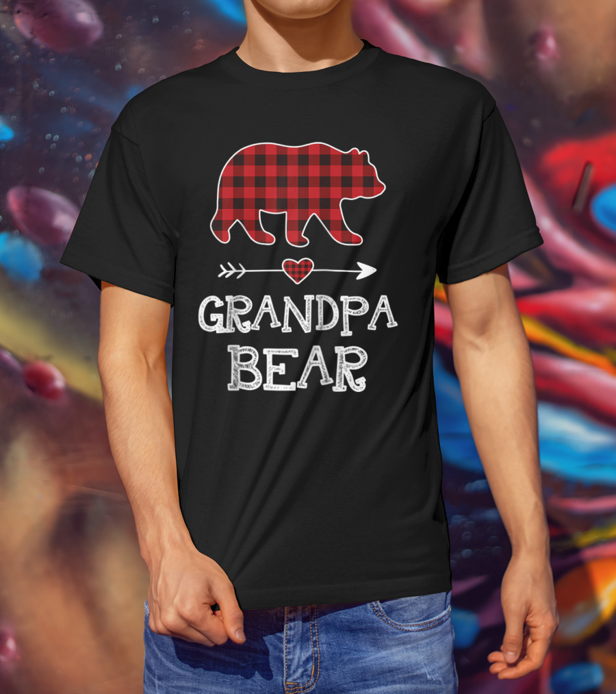 Grandpa Bear Christmas Red Plaid Buffalo Raglan Baseball T-Shirt