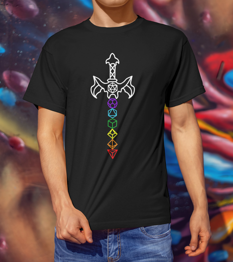 Dice Sword Rainbow Tabletop Nerdy Gay Pride T-Shirt