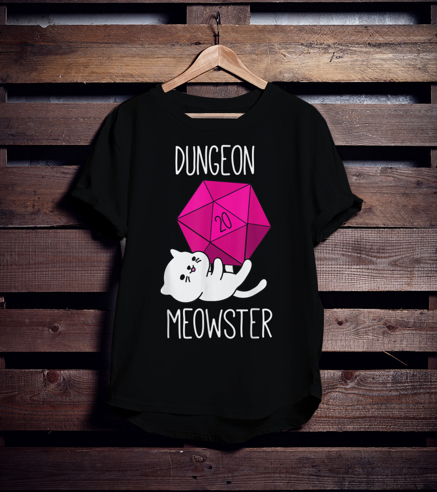 Dungeon Meowster Cat With D20 Dice For RPG Gamer T-Shirt