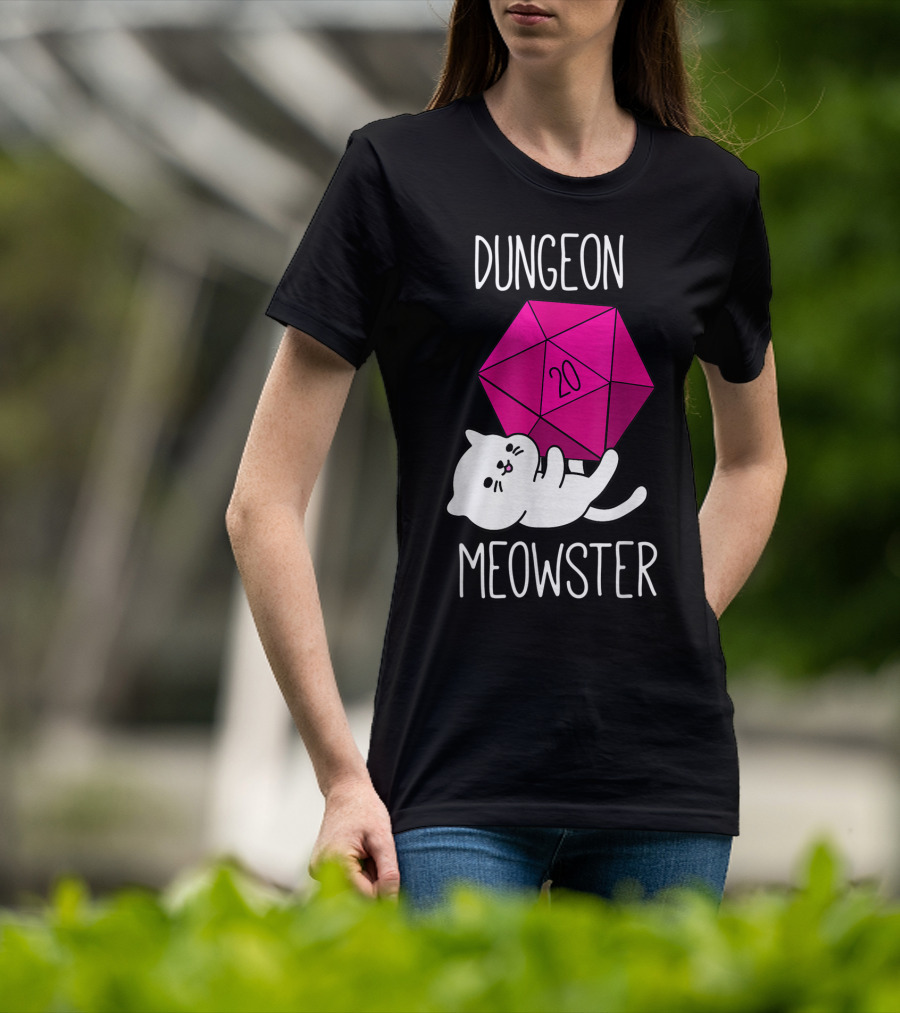 Dungeon Meowster Cat With D20 Dice For RPG Gamer T-Shirt