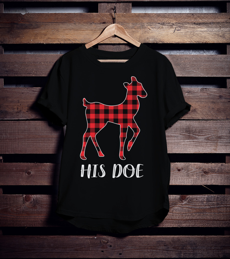 His Doe Red Plaid Buffalo Check Pattern Deer T-Shirt